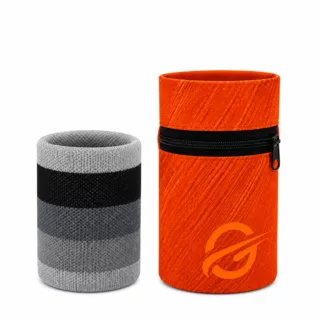 Fitness-Set Neon Orange Handgelenktasche + Grau, Geringeltes Schweißband 26