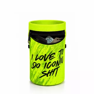 Handgelenktasche Neon Gelb-Grün mit Print – „Iconic Shit offen