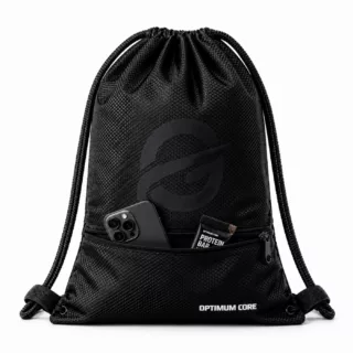 _neu XL Gym Kordelzug Turnbeutel Sportbeutel Gym Bag weiß LOGO PRINT Edition Optimum Core front tasche